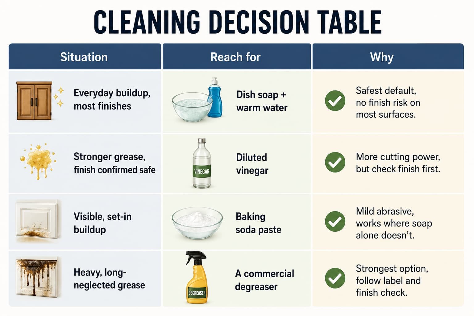 Claenning decision table